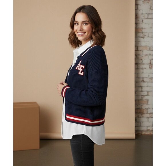 NWT American Eagle Cropped Letterman Cardigan Jacket • Y2K Preppy Collegiate S/M - Picture 14 of 16